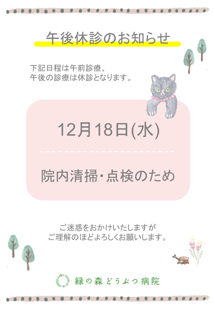 12月18日(水)は午後休診となります。